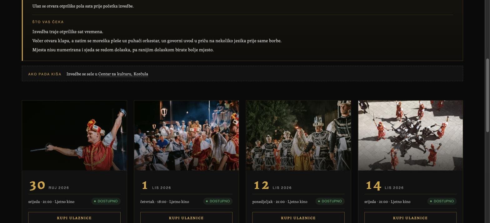 The 2026 season on moreska.eu: every performance with its own Buy tickets button